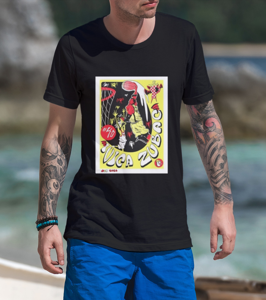 Ivica Zubac No 40 NBA 2026 Basketball Los Angeles Clippers Black Red Yellow T-Shirt