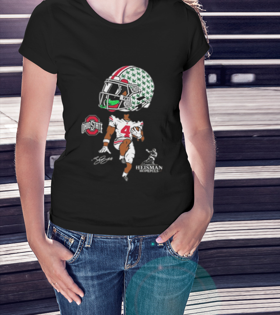 Ohio State Football Jeremiah Smith Heisman Hopeful Ohio State Helmet Player Number 4 T-Shirt