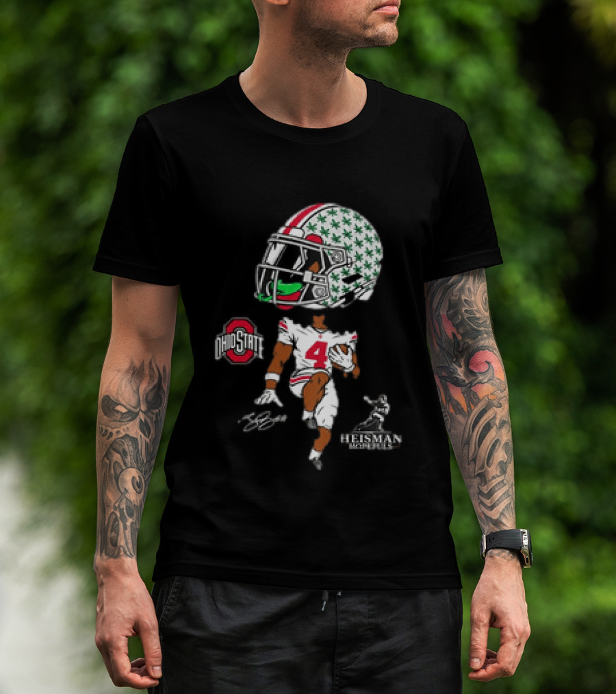 Ohio State Football Jeremiah Smith Heisman Hopeful Ohio State Helmet Player Number 4 T-Shirt