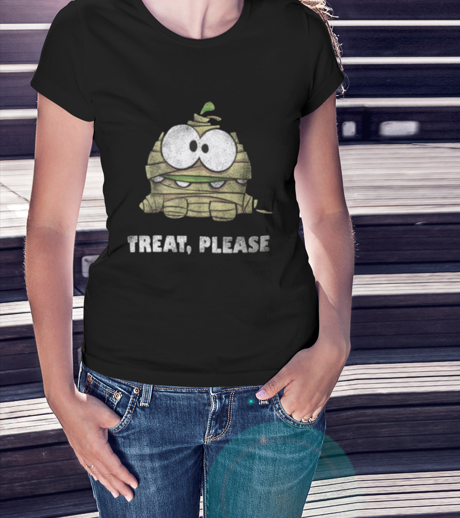 Halloween Om Nom Mummy Treat Please Cartoon Green Monster T-Shirt