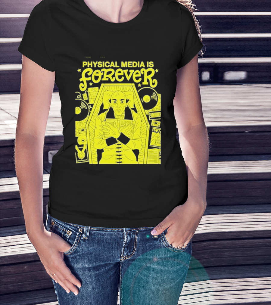 Physical Media Is Forever Vampire Coffin Records Tapes Books T-Shirt