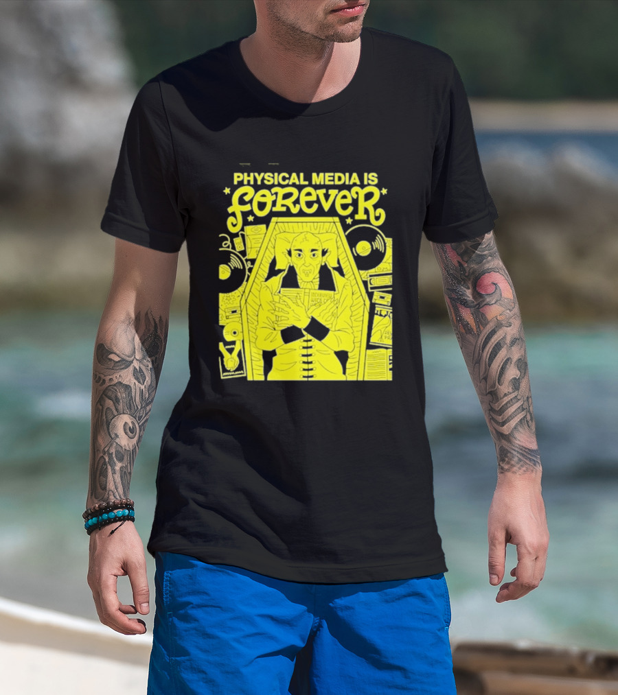 Physical Media Is Forever Vampire Coffin Records Tapes Books T-Shirt