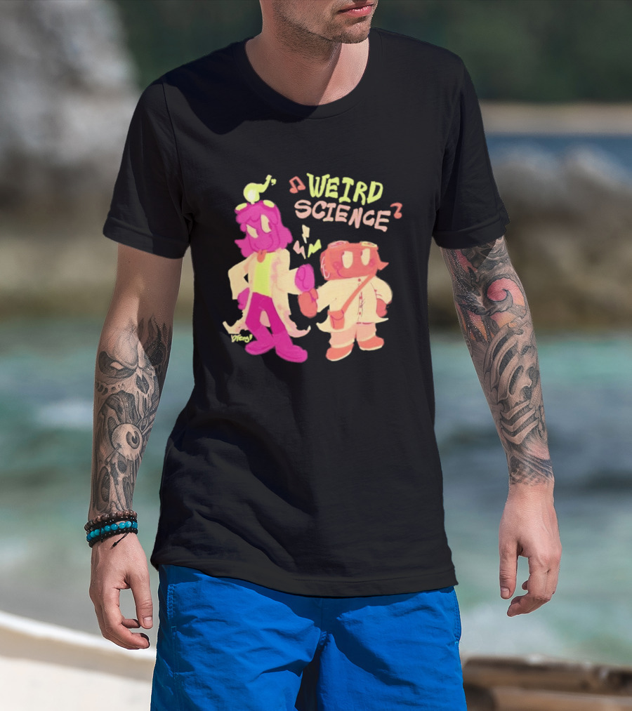 Weird Science Cartoon Characters With Lightbulb And Music Notes T-Shirt