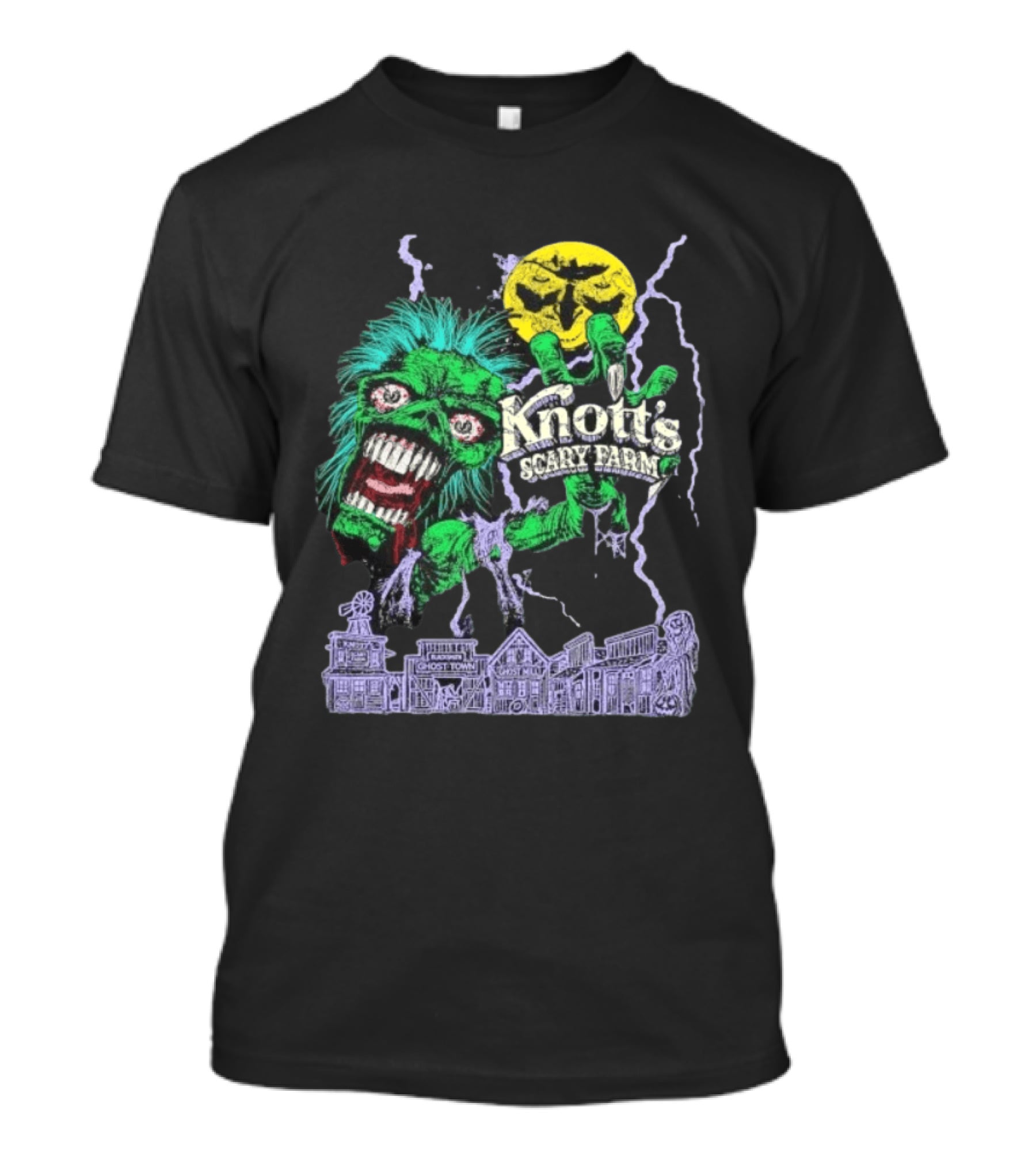 Knott's Scary Farm Ghost Town Ghost Mill Halloween Zombie Moon T-Shirt