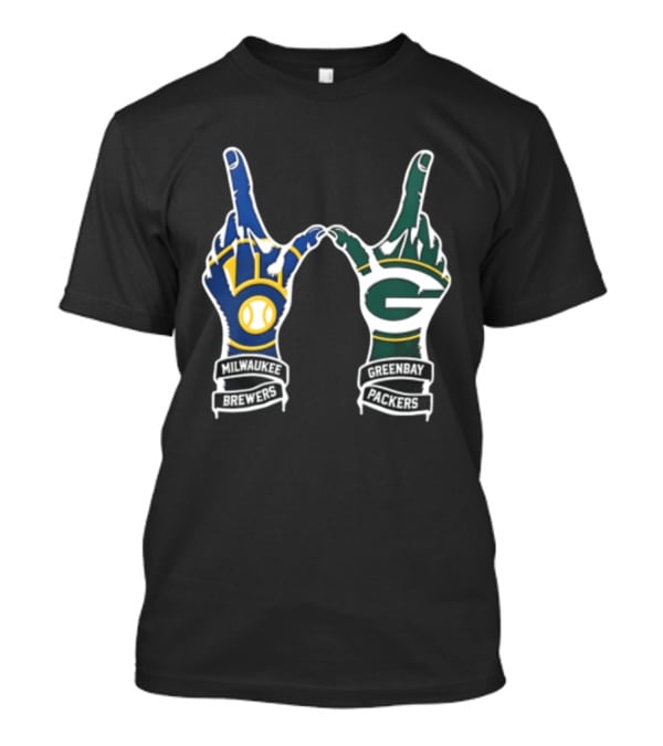 Milwaukee Brewers Green Bay Packers Two Hands W Shape T-Shirt