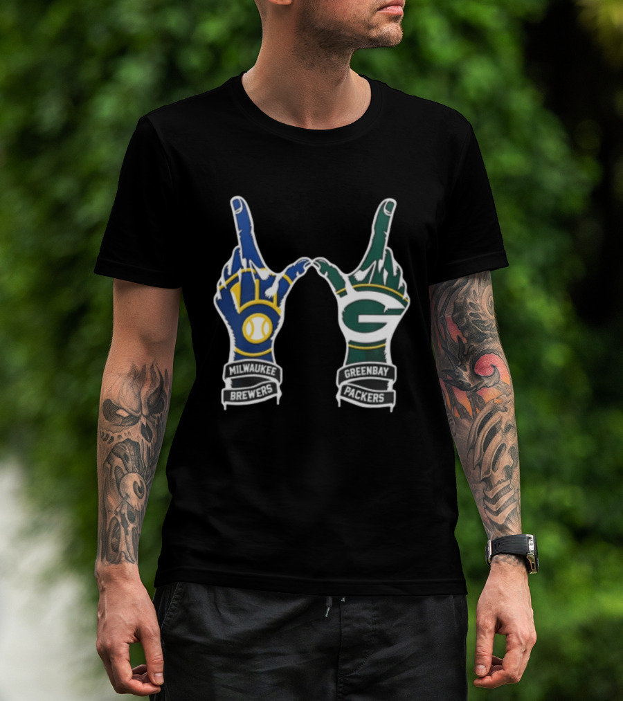 Milwaukee Brewers Green Bay Packers Two Hands W Shape T-Shirt