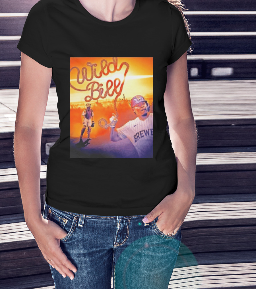 Wild Bill Milwaukee Brewers MLB Baseball Player Rope Sunset Scene T-Shirt