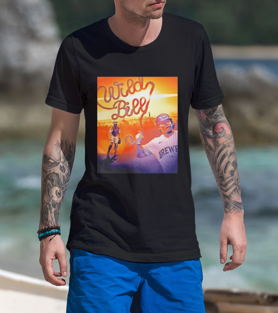 Wild Bill Milwaukee Brewers MLB Baseball Player Rope Sunset Scene T-Shirt
