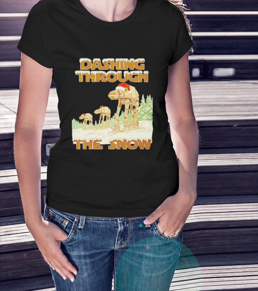 Dashing Through The Snow Star Wars AT AT Christmas Holiday Scene T-Shirt