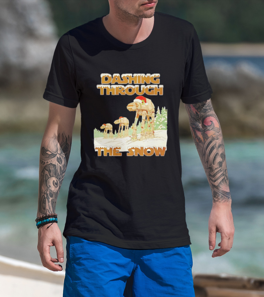 Dashing Through The Snow Star Wars AT AT Christmas Holiday Scene T-Shirt