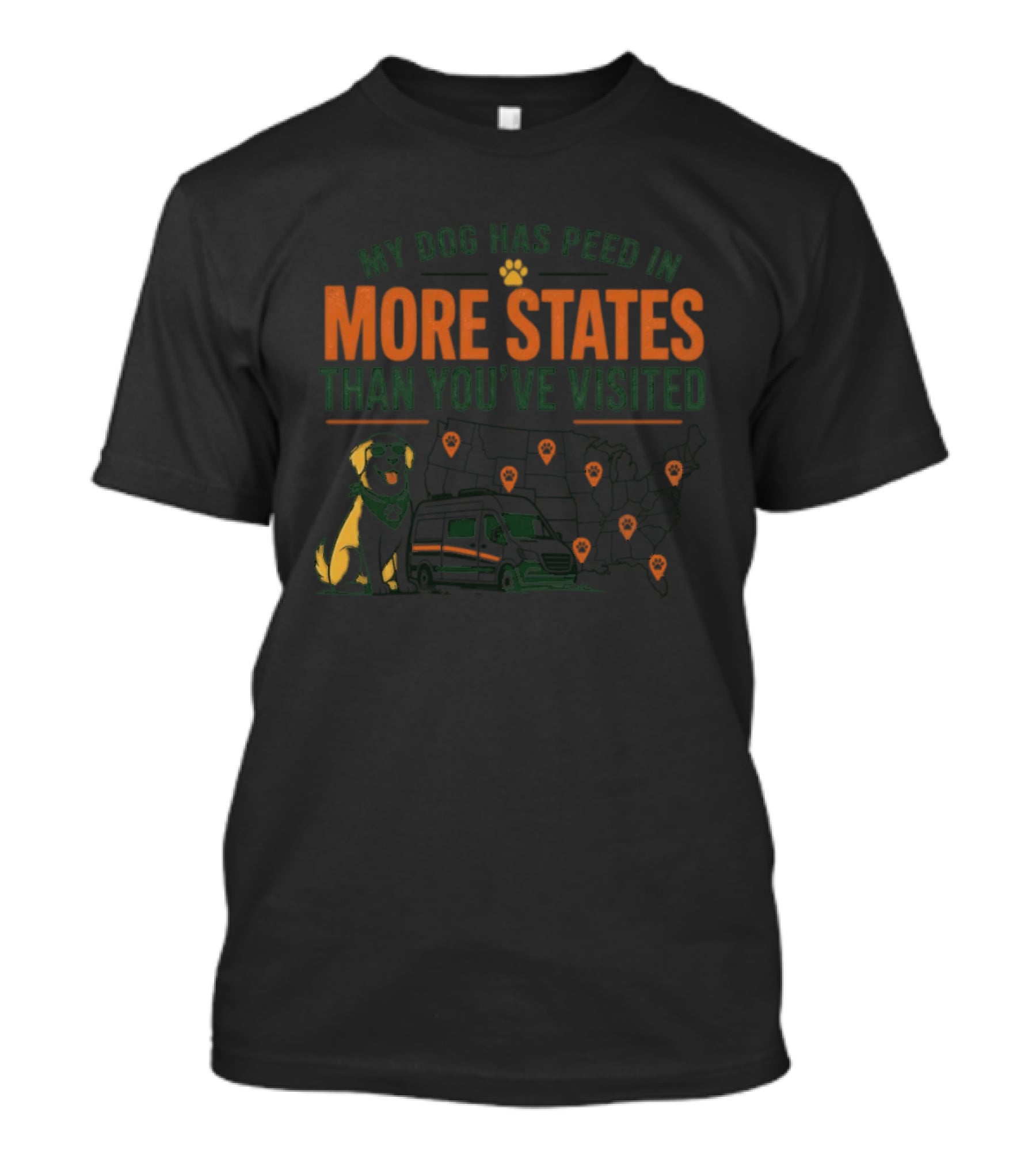 My Dog Has Peed In More States Than You've Visited Map And Van Adventure T-Shirt