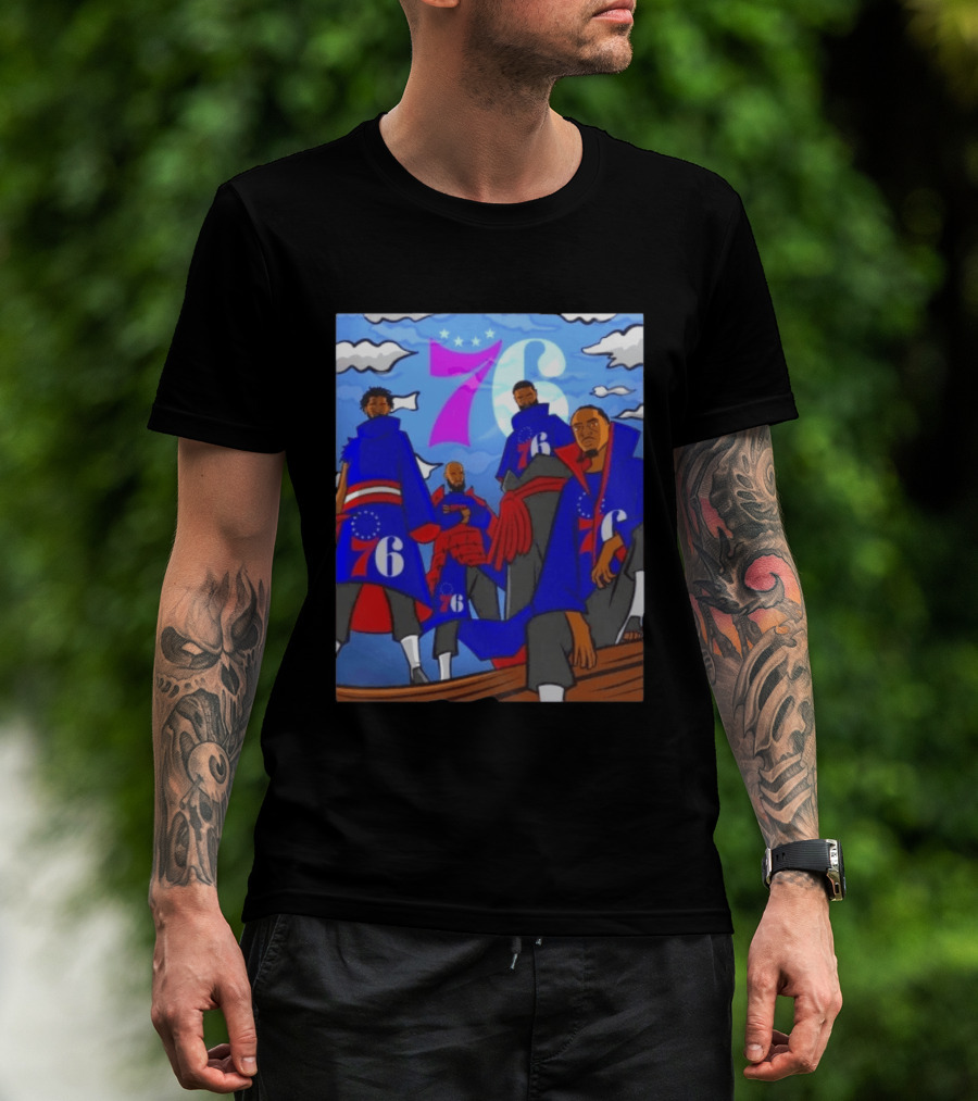 Philadelphia 76ers Anime Style Team Illustration With 76ers Logos And Players T-Shirt