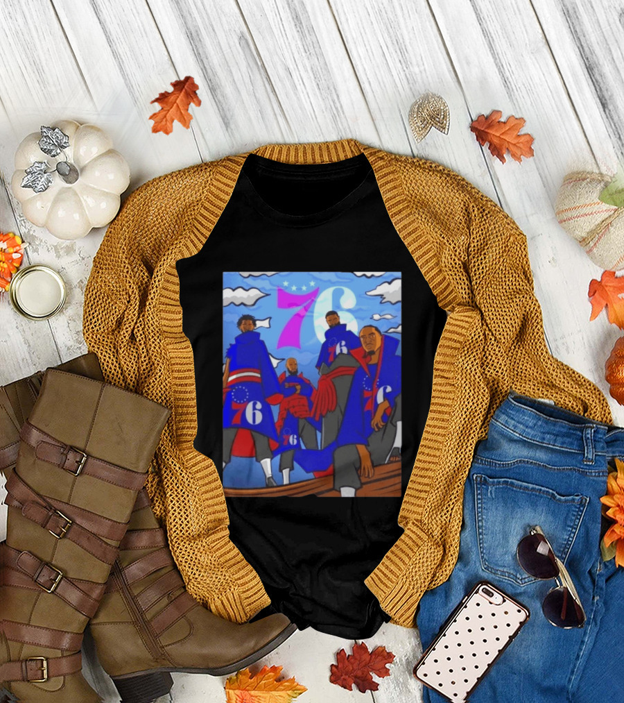 Philadelphia 76ers Anime Style Team Illustration With 76ers Logos And Players T-Shirt