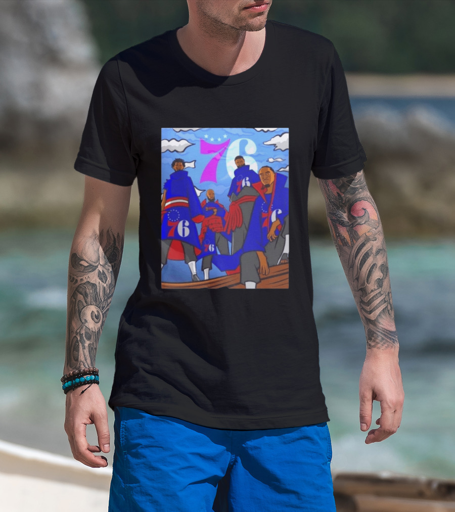 Philadelphia 76ers Anime Style Team Illustration With 76ers Logos And Players T-Shirt