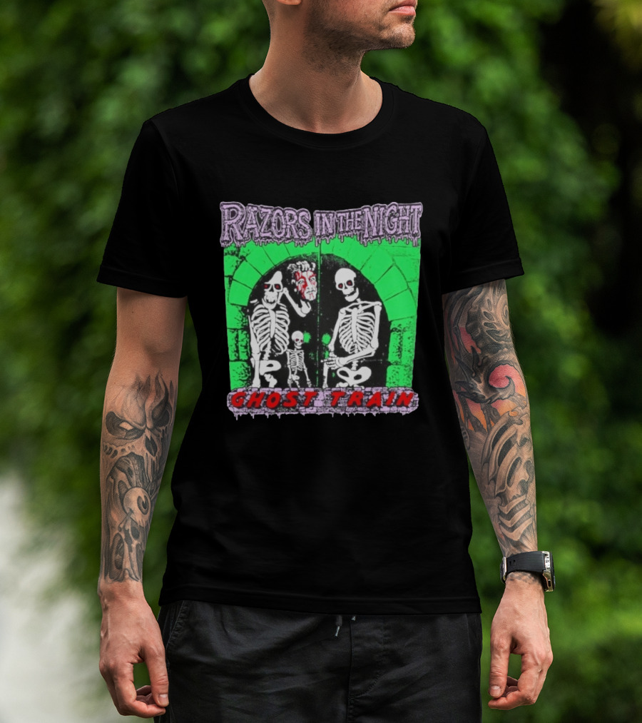Razors In The Night Skeleton Ghost Train Punk Band T-Shirt