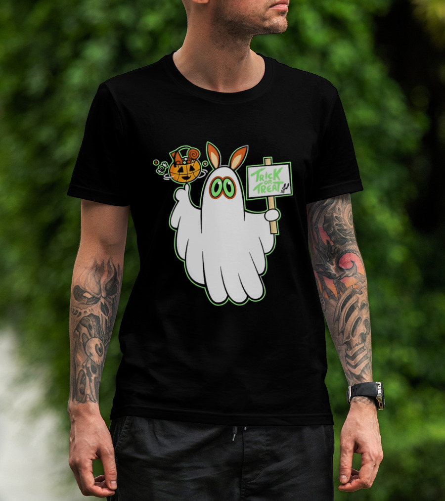 Ghost Bunny Trick Or Treat With Pumpkin Halloween Spooky T-Shirt