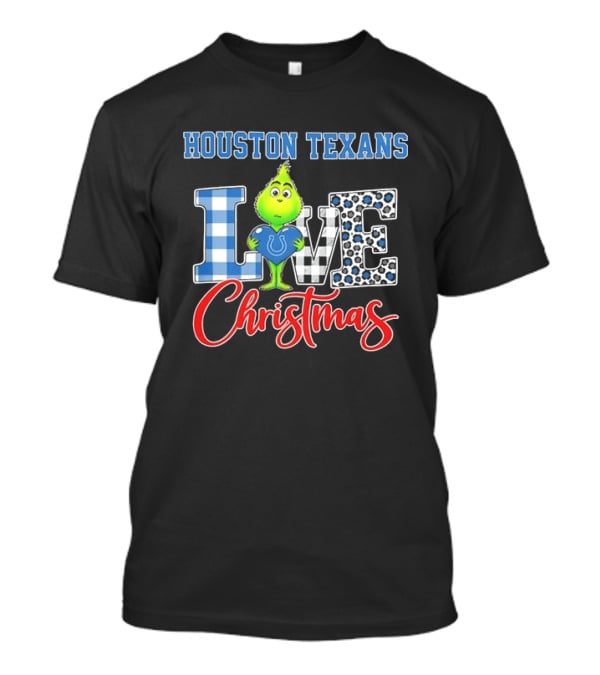 Houston Texans Grinch Holding Colts Heart Love Christmas Checkered Leopard T-Shirt