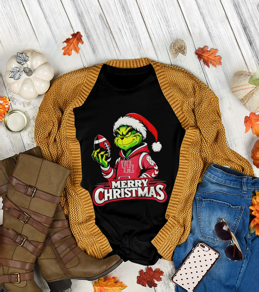 Grinch Santa Houston Cougars Merry Christmas Football 2026 T-Shirt