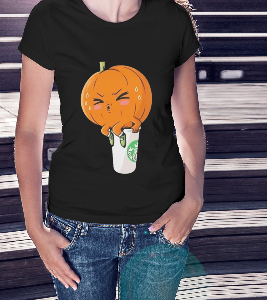 Sweating Pumpkin Sitting On A Starbucks Coffee Cup T-Shirt