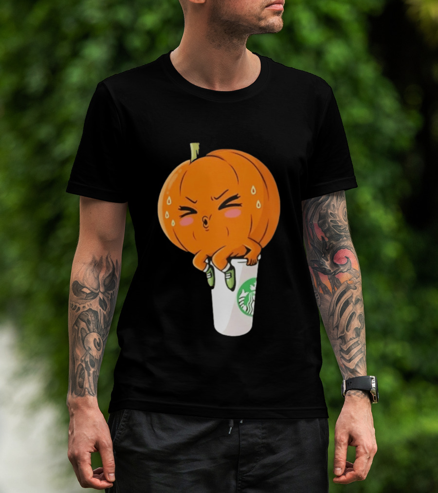 Sweating Pumpkin Sitting On A Starbucks Coffee Cup T-Shirt