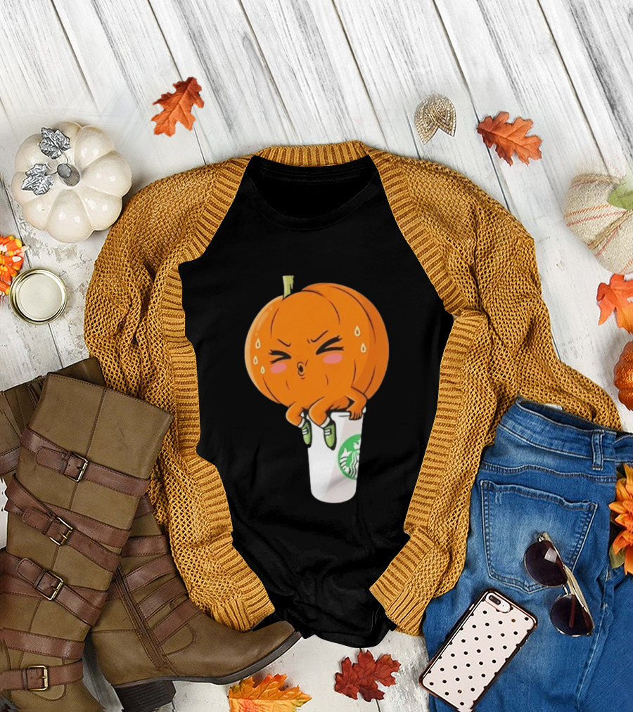 Sweating Pumpkin Sitting On A Starbucks Coffee Cup T-Shirt