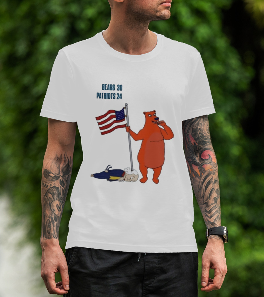 Bears 30 Patriots 24 Flag Victory T-Shirt