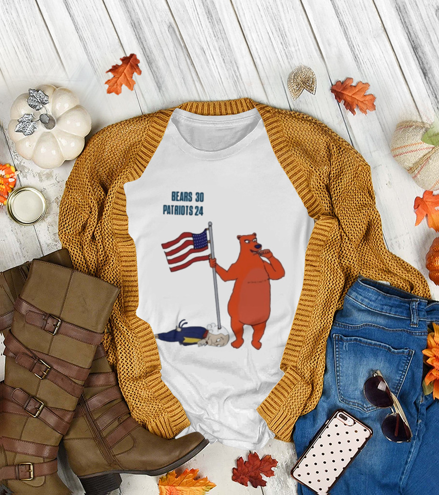 Bears 30 Patriots 24 Flag Victory T-Shirt