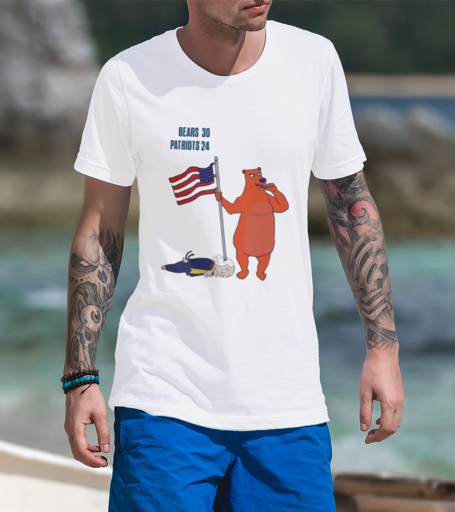 Bears 30 Patriots 24 Flag Victory T-Shirt
