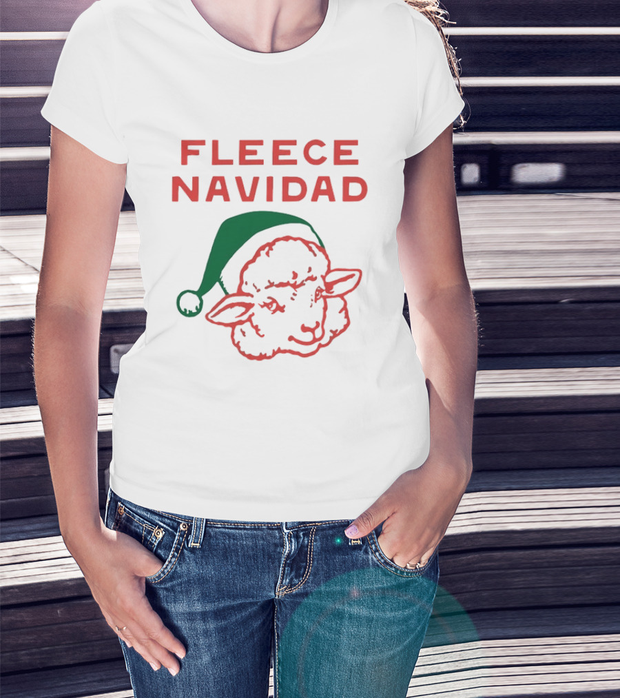 Fleece Navidad Sheep Christmas Holiday Pun With Santa Hat T-Shirt