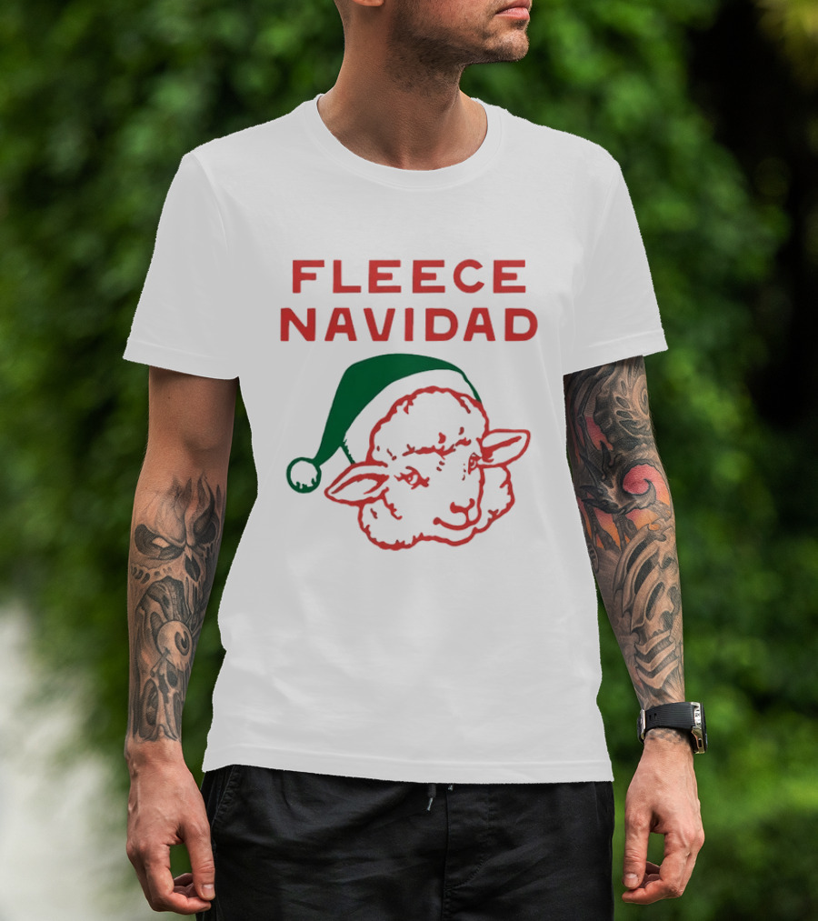 Fleece Navidad Sheep Christmas Holiday Pun With Santa Hat T-Shirt