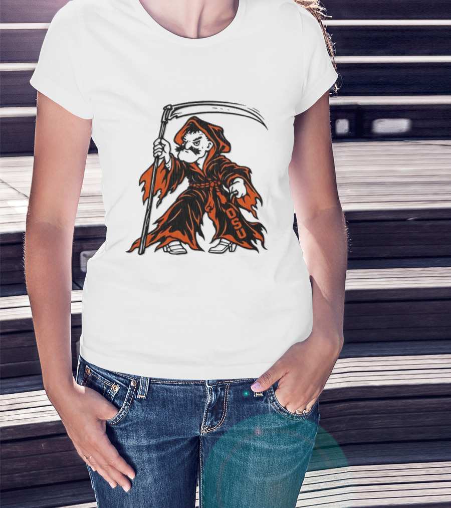 OSU Oklahoma State 2026 Halloween Grim Reaper Scythe Cowboy T-Shirt