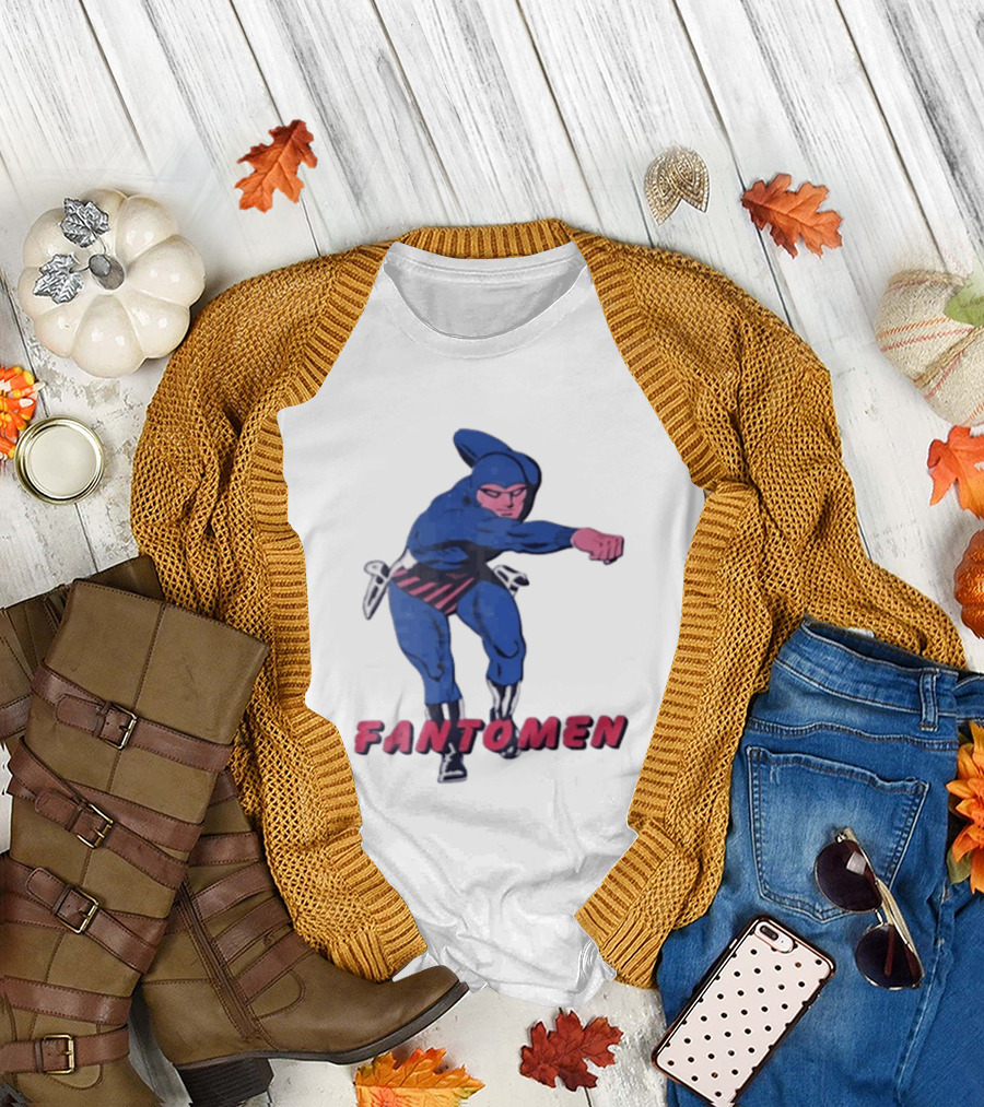 FANTOMEN Blue Superhero Punching Action Comic T-Shirt