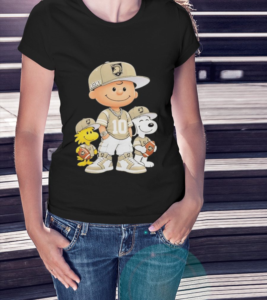 Charlie Brown Woodstock Snoopy Army Black Knights Number 10 Football Fans T-Shirt