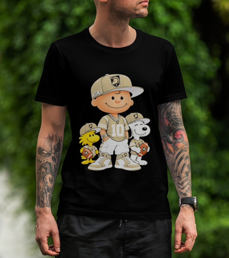 Charlie Brown Woodstock Snoopy Army Black Knights Number 10 Football Fans T-Shirt