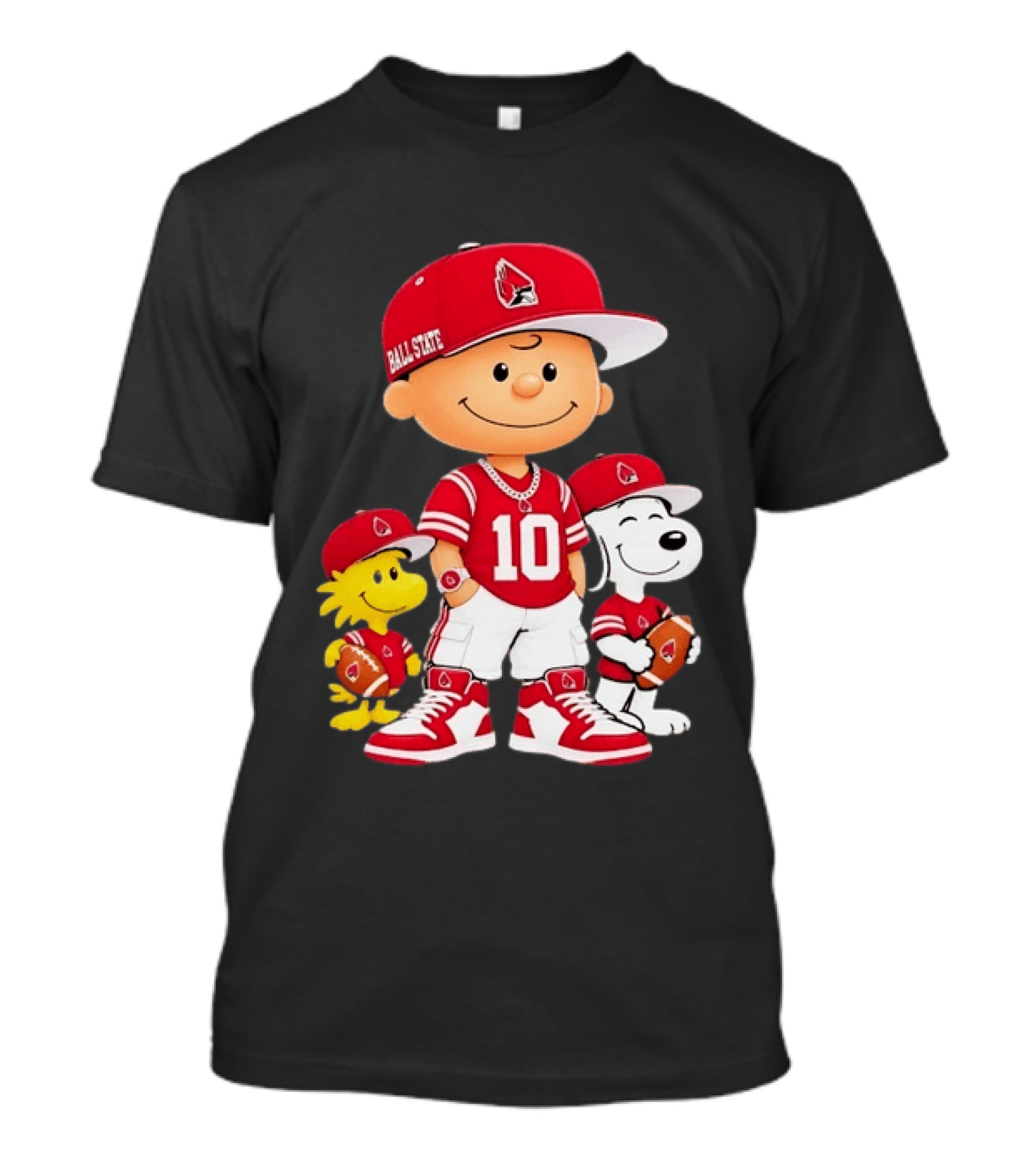 Ball State Cardinals Charlie Brown Woodstock Snoopy Number 10 Football Fans T-Shirt