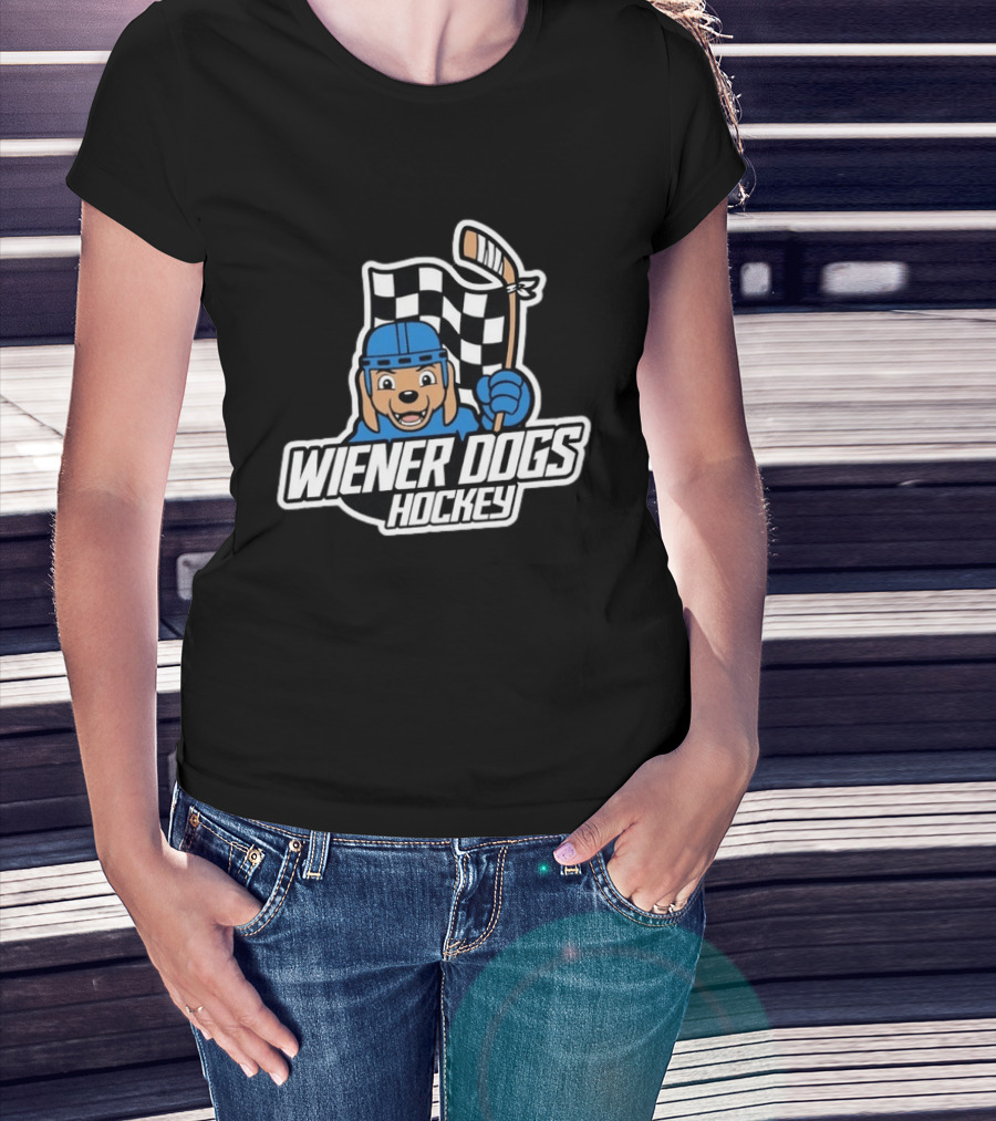 Wiener Dogs Hockey Dachshund Checkered Flag Ice Sports T-Shirt