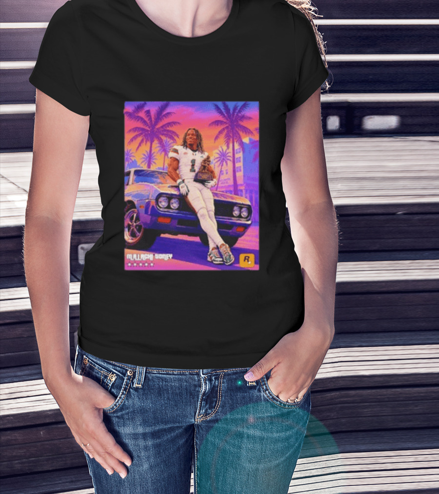 Malachi Goney No 1 Miami Hurricanes Heisman Trophy Rockstar Retro Vice City Vibes T-Shirt