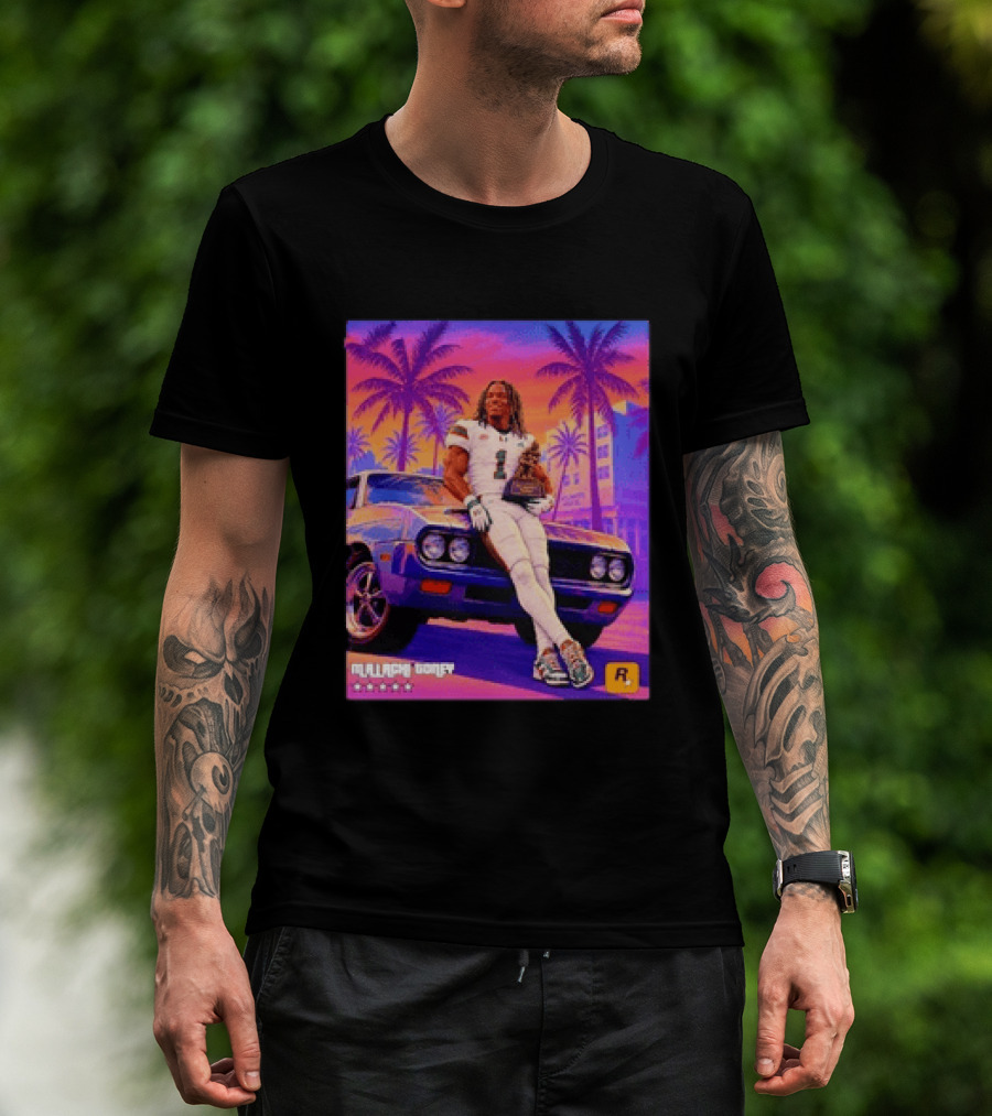 Malachi Goney No 1 Miami Hurricanes Heisman Trophy Rockstar Retro Vice City Vibes T-Shirt
