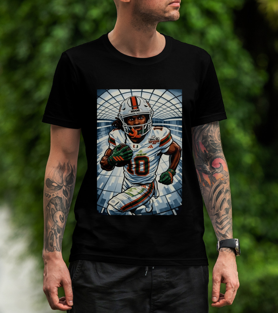 Miami Hurricanes Malachi Toney #10 Dynamic Football Player Illustrated T-Shirt
