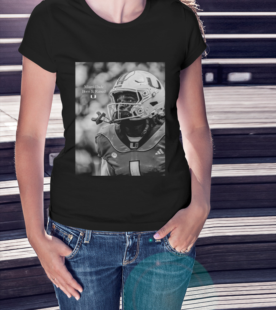 Miami Dade Born And Raised Miami Hurricanes Football Player Helmet T-Shirt