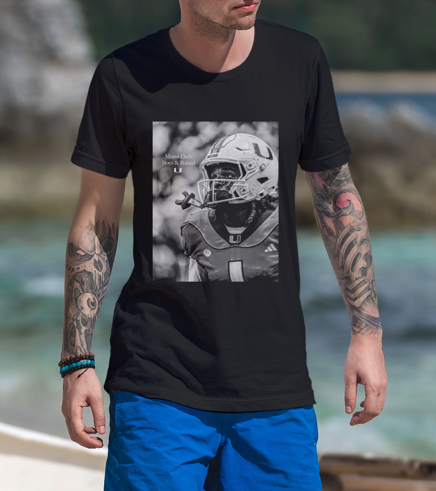 Miami Dade Born And Raised Miami Hurricanes Football Player Helmet T-Shirt