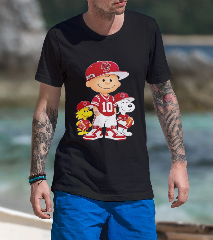 Boston College Eagles Charlie Brown Woodstock Snoopy Number 10 Football Fans T-Shirt