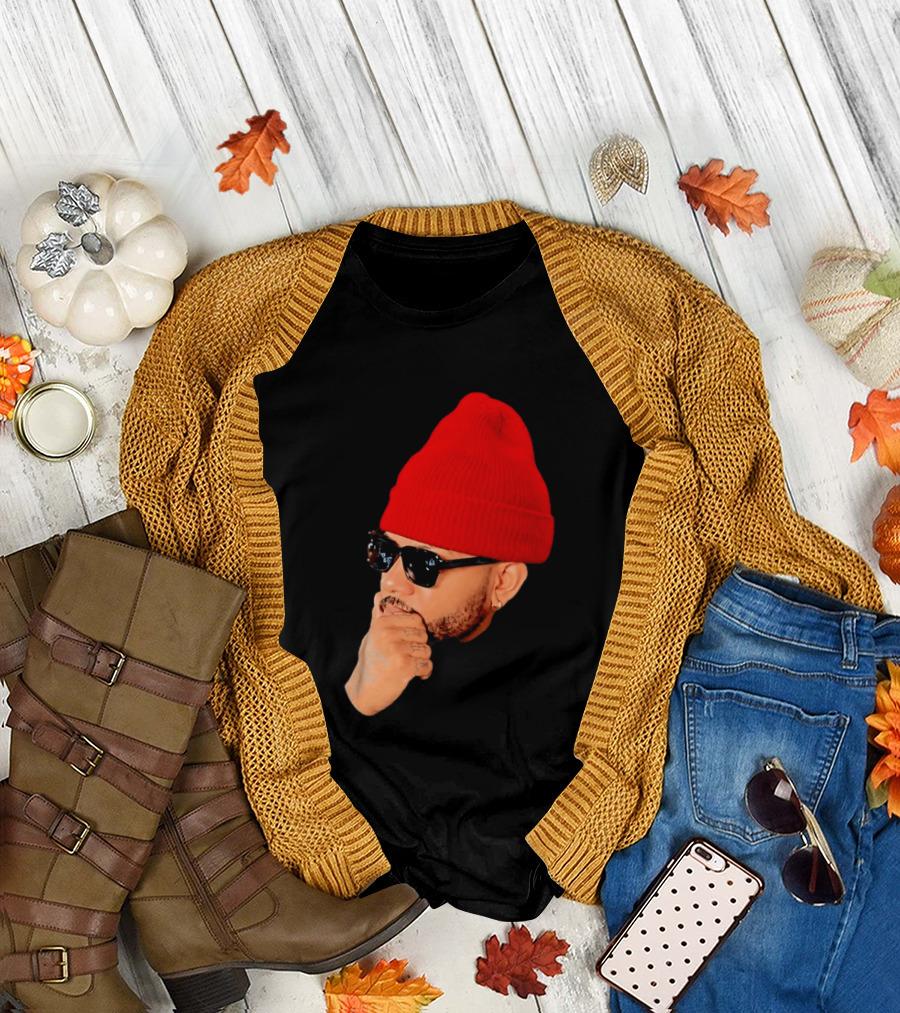 Bryson Tiller Wearing Red Beanie And Sunglasses T-Shirt