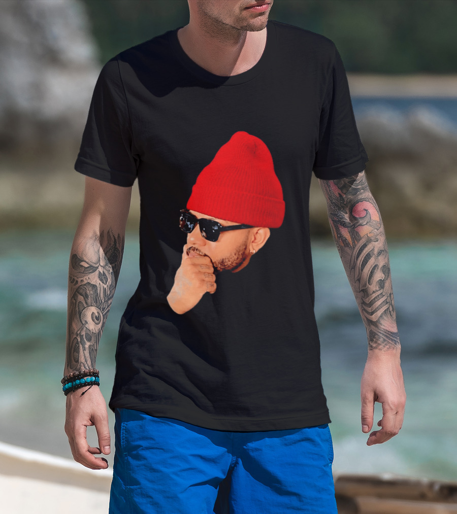 Bryson Tiller Wearing Red Beanie And Sunglasses T-Shirt