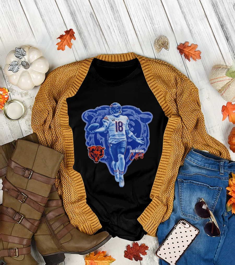 Caleb Williams 18 Chicago Bears Football Player With Bear T-Shirt