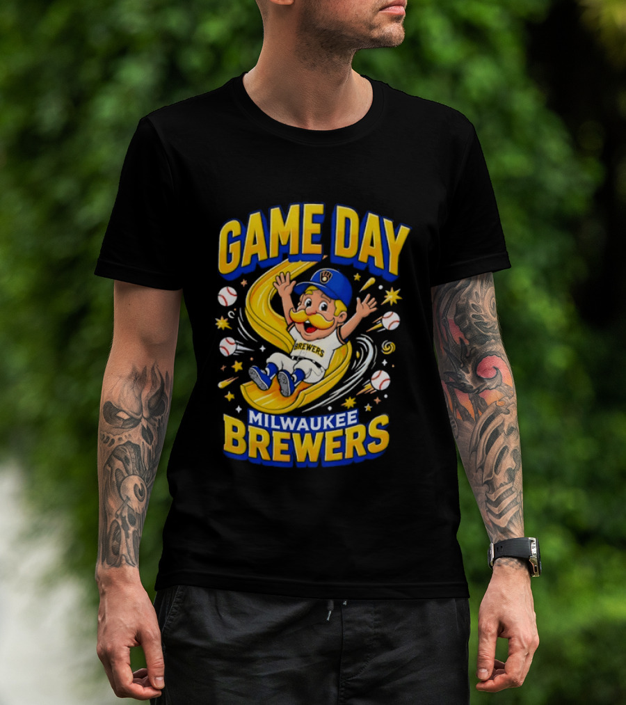 Milwaukee Brewers Game Day Cartoon Mascot Excitement T-Shirt