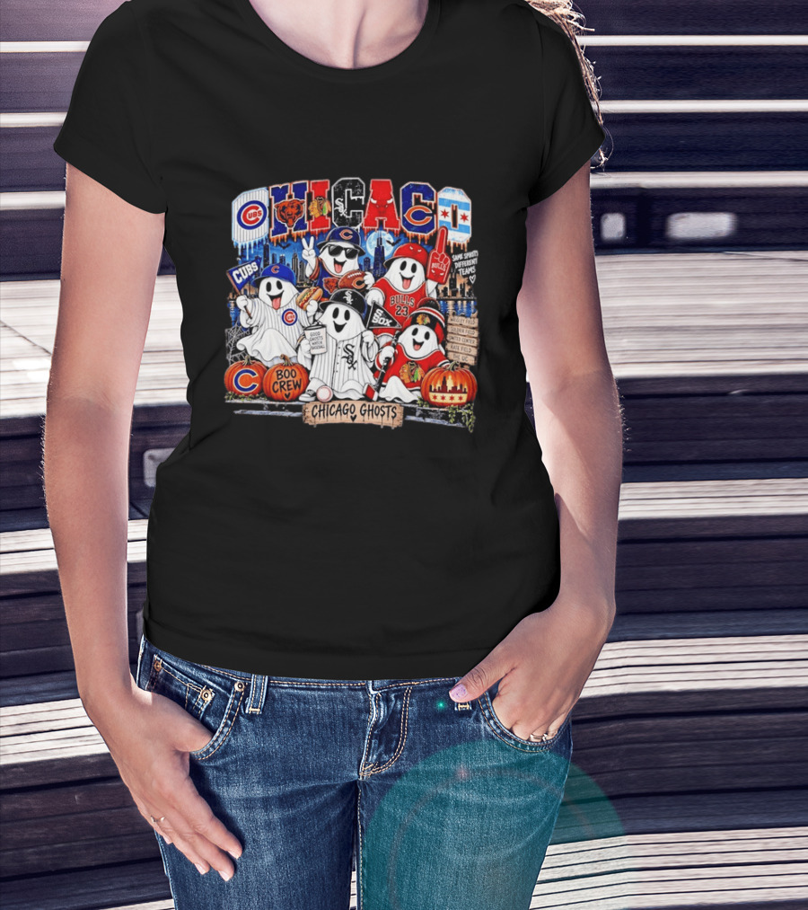 Chicago Ghosts Boo Crew Cubs Bulls Sox Same Spirits Different Teams T-Shirt