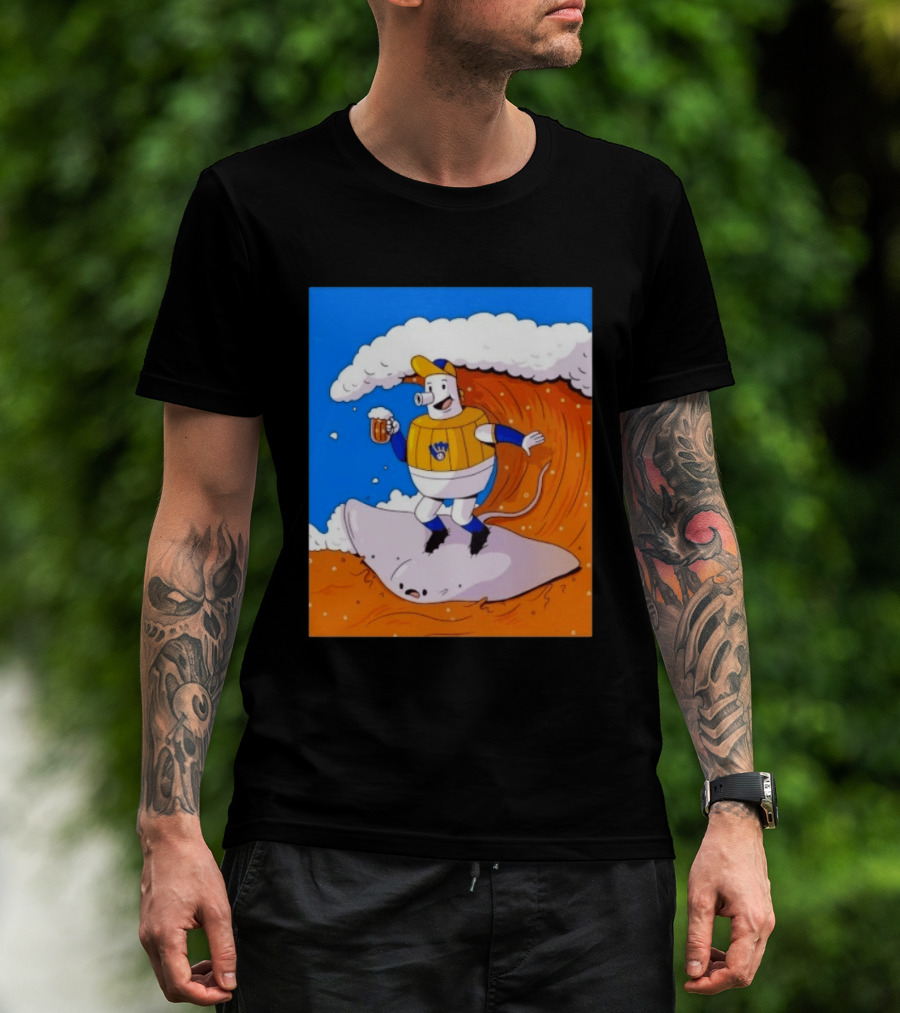 Milwaukee Brewers Mascot Surfing Stingray Wearing Uniform With Beer T-Shirt