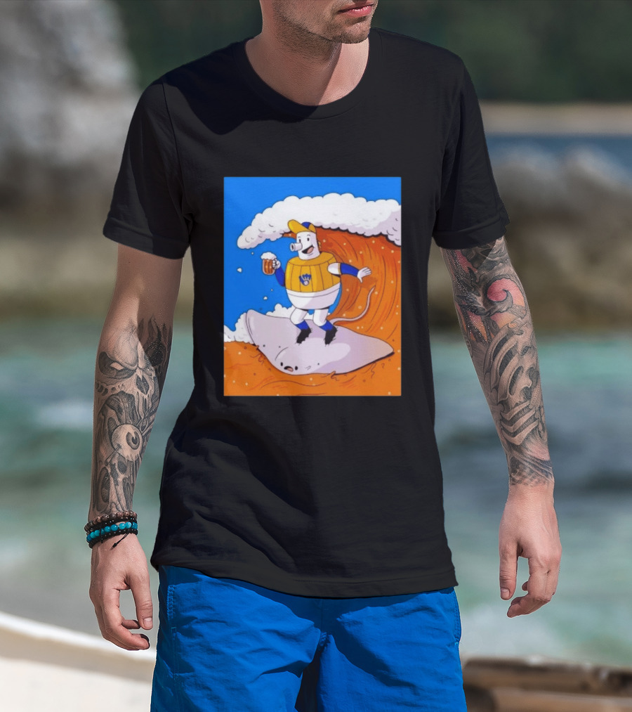 Milwaukee Brewers Mascot Surfing Stingray Wearing Uniform With Beer T-Shirt