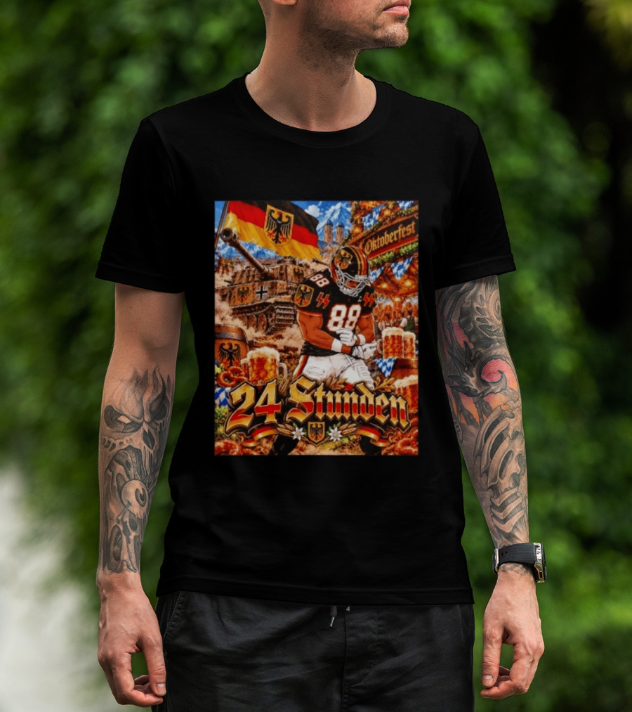 Oktoberfest 24 Stunden German Flag Football Player Number 88 Tank Beer Barrels Bavarian Festivities T-Shirt